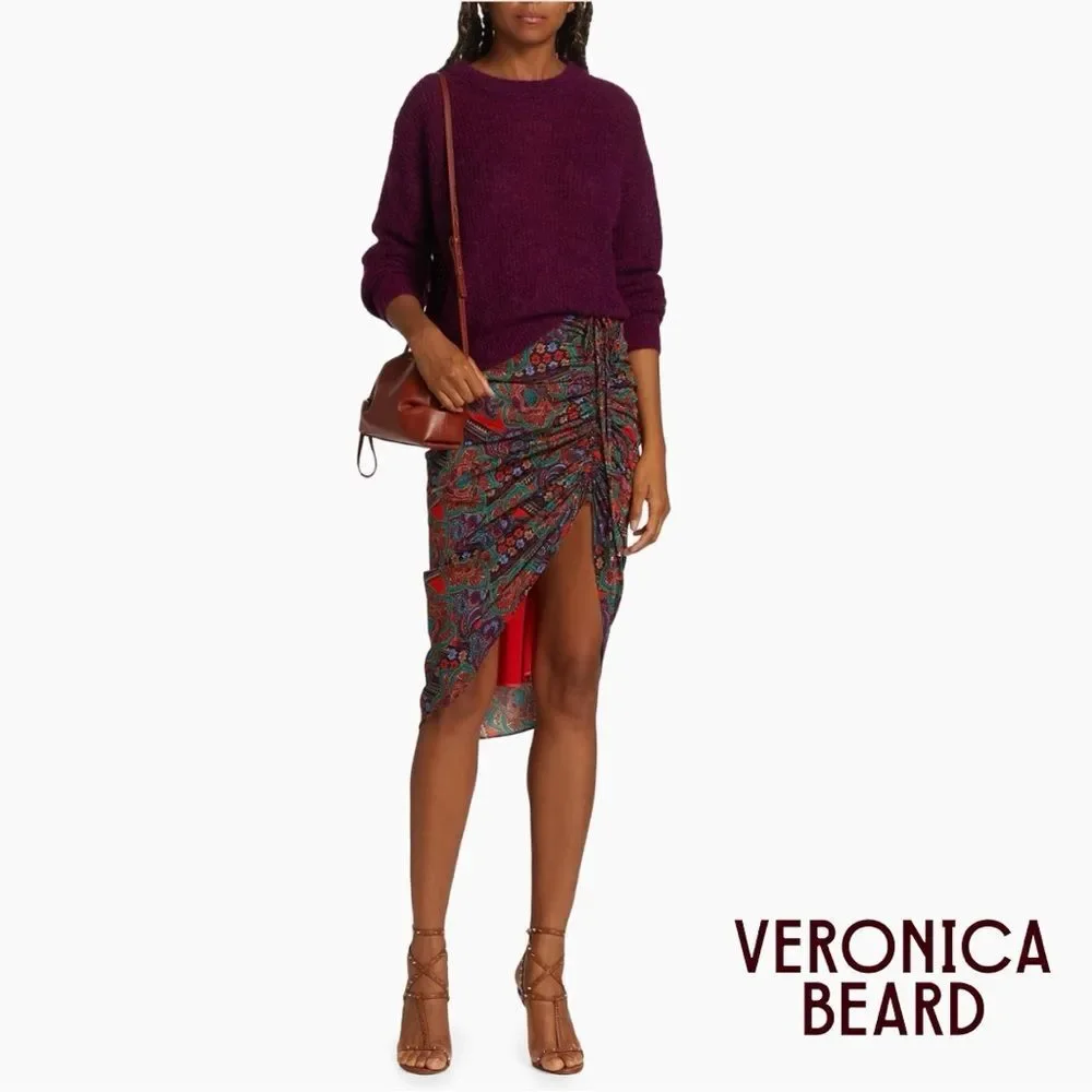Veronica Beard **NWT** Ari Midi Skirt in Flame Red Multi Paisley Print